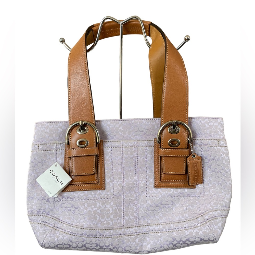 NWT Coach Mini Signature Tote Jacquard Mini C Fabric Natural Leather Handles